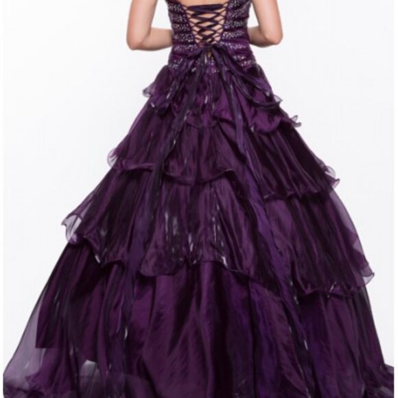 NWT Women Sleeveless Ruffle Prom Gown Wedding Dresses Purple Princess Ball - Picture 2 of 12